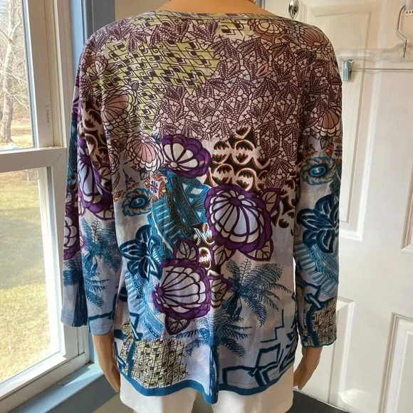 Le Mieux Studio V neck Floral Beach Summer Casual Artsy Top Womens XL Stretch - Picture 6 of 6